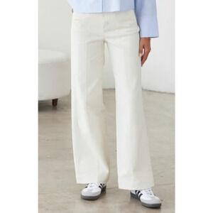 AYR The Top Floor Cotton Blend High Waisted Wide Leg Denim Jeans Cream Womens 27